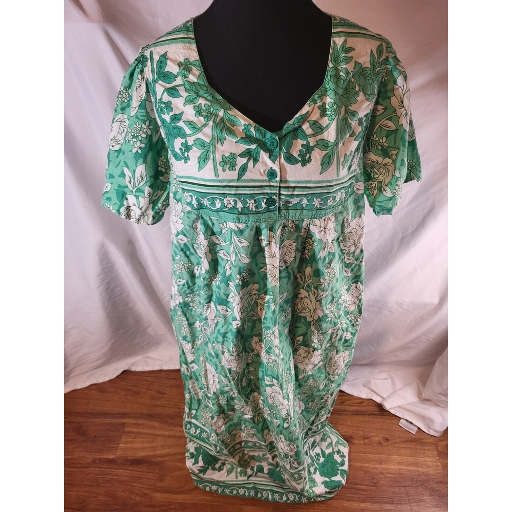 Vintage Loungees Size Large Green Floral Maxi Mumu Lounge Dress